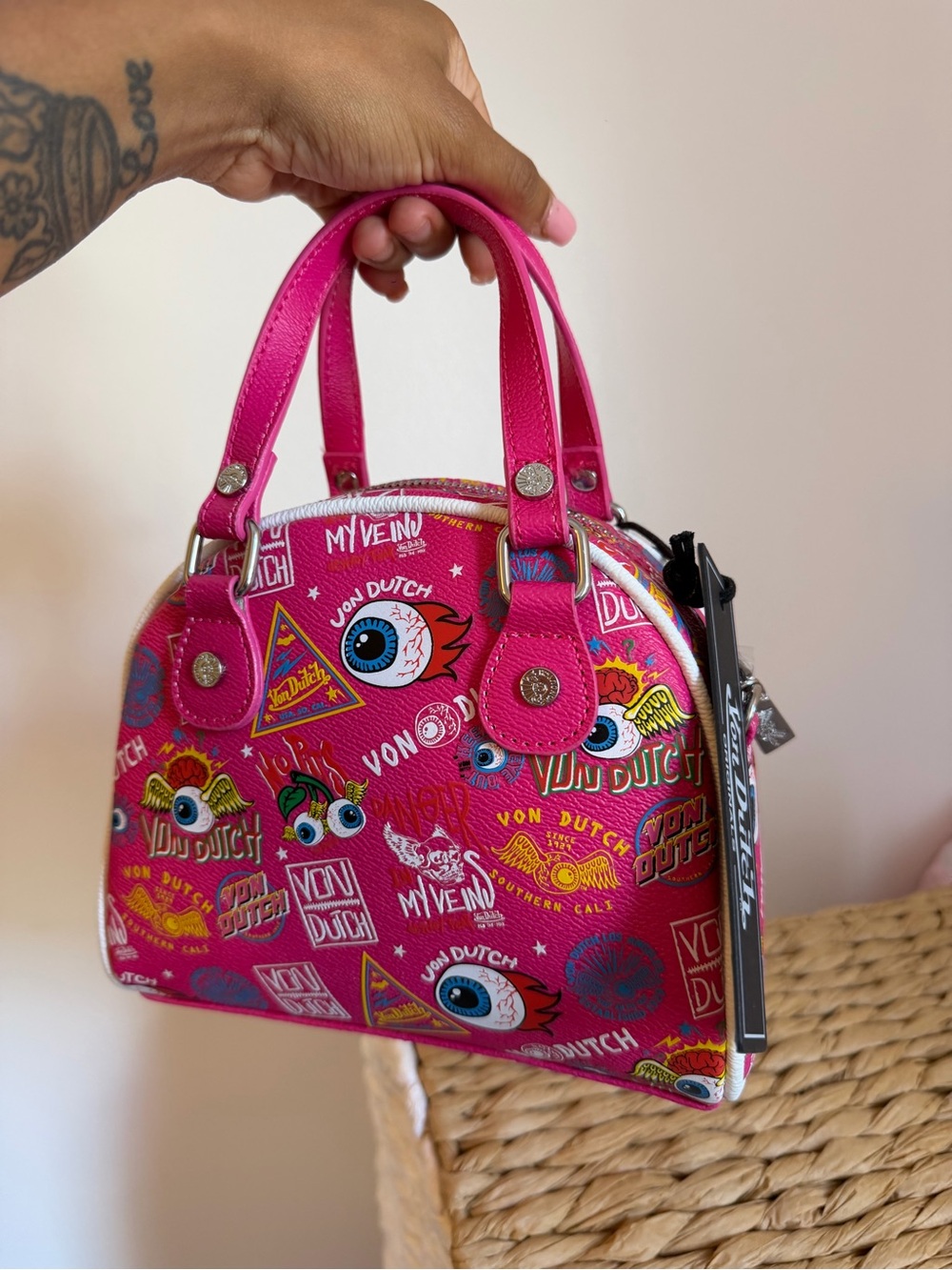 Von Dutch Hot Pink Graphic Mini Satchel